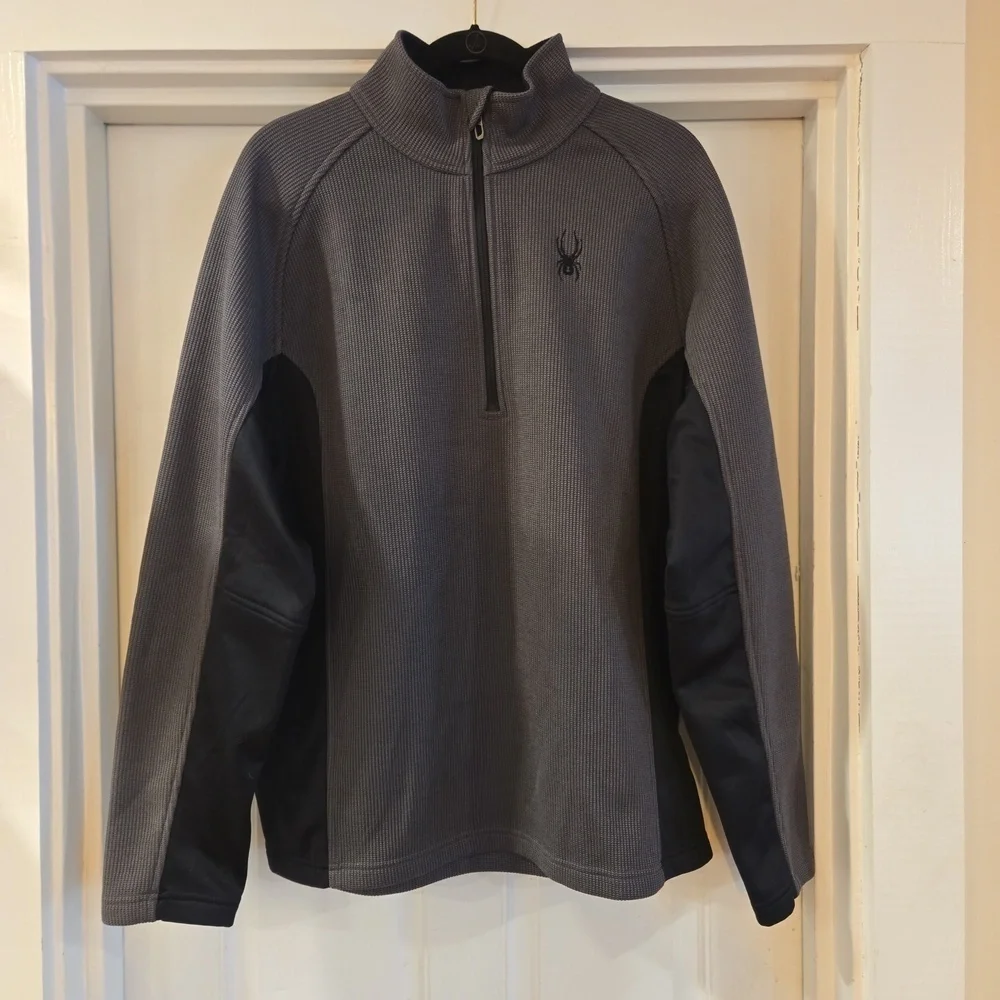 Spyder Soft Shell 1/4 Zip Fleece Pullover Sweater Jacket Mens Size XL Black Gray